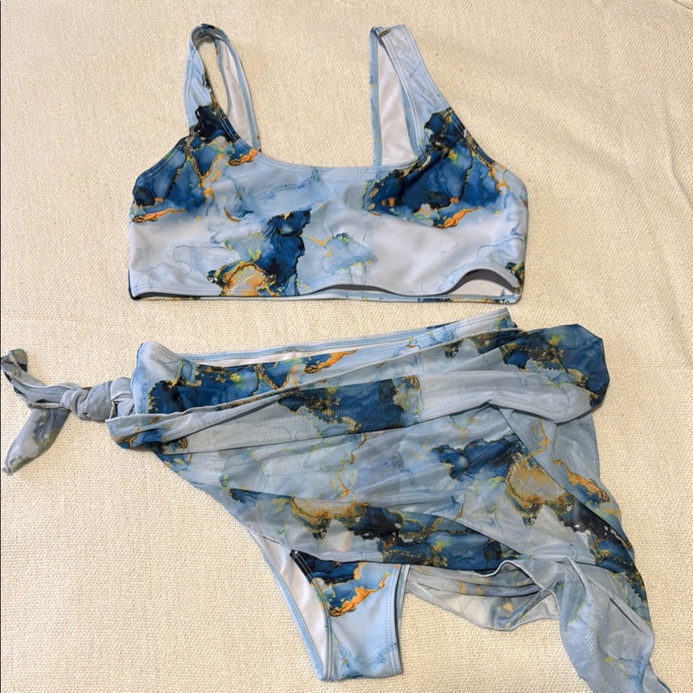 SHEIN Blue and Gold Bikini Set